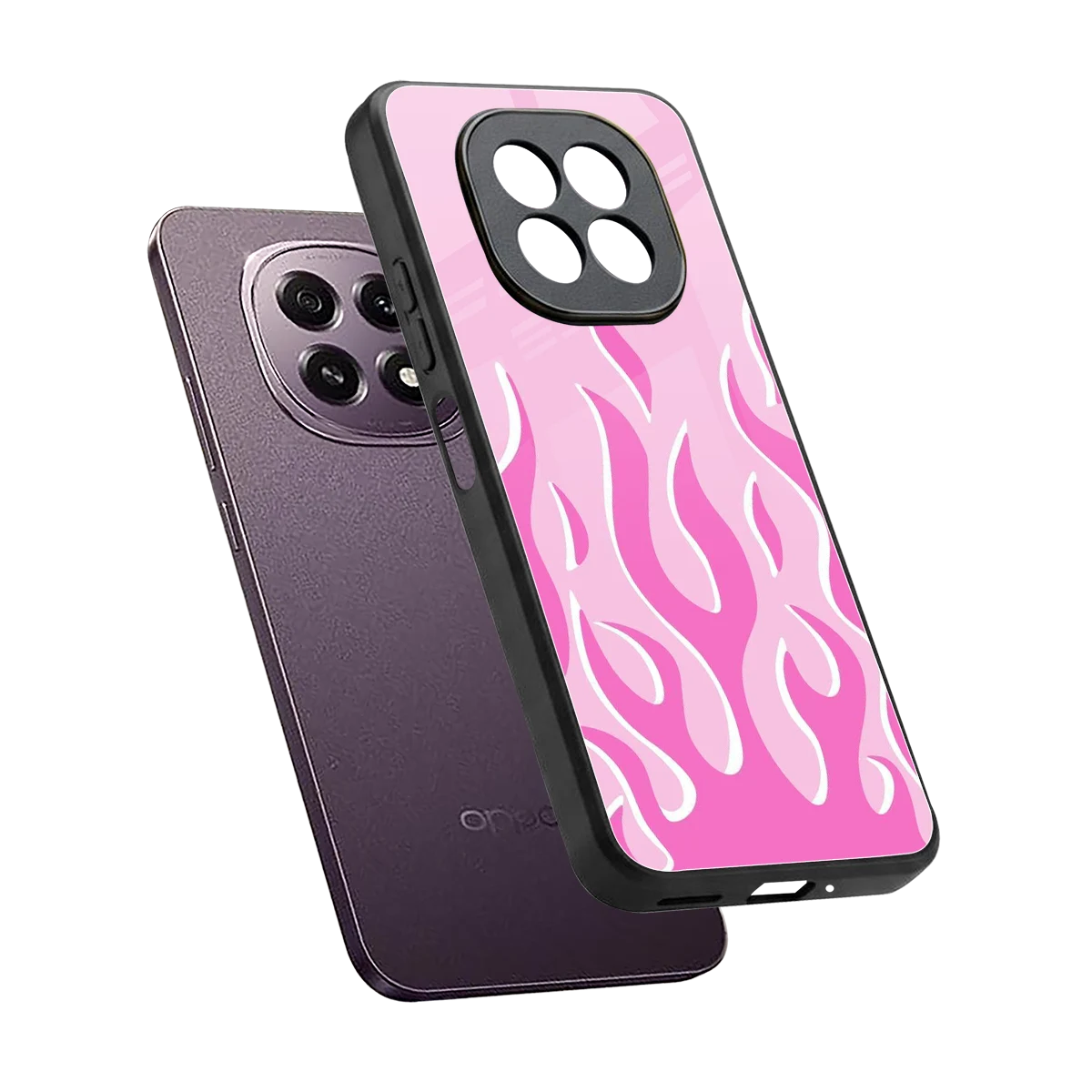 Y2K Retro Pink Flames sleek oppo f29 5g cover with tempered glass back and TPU edges