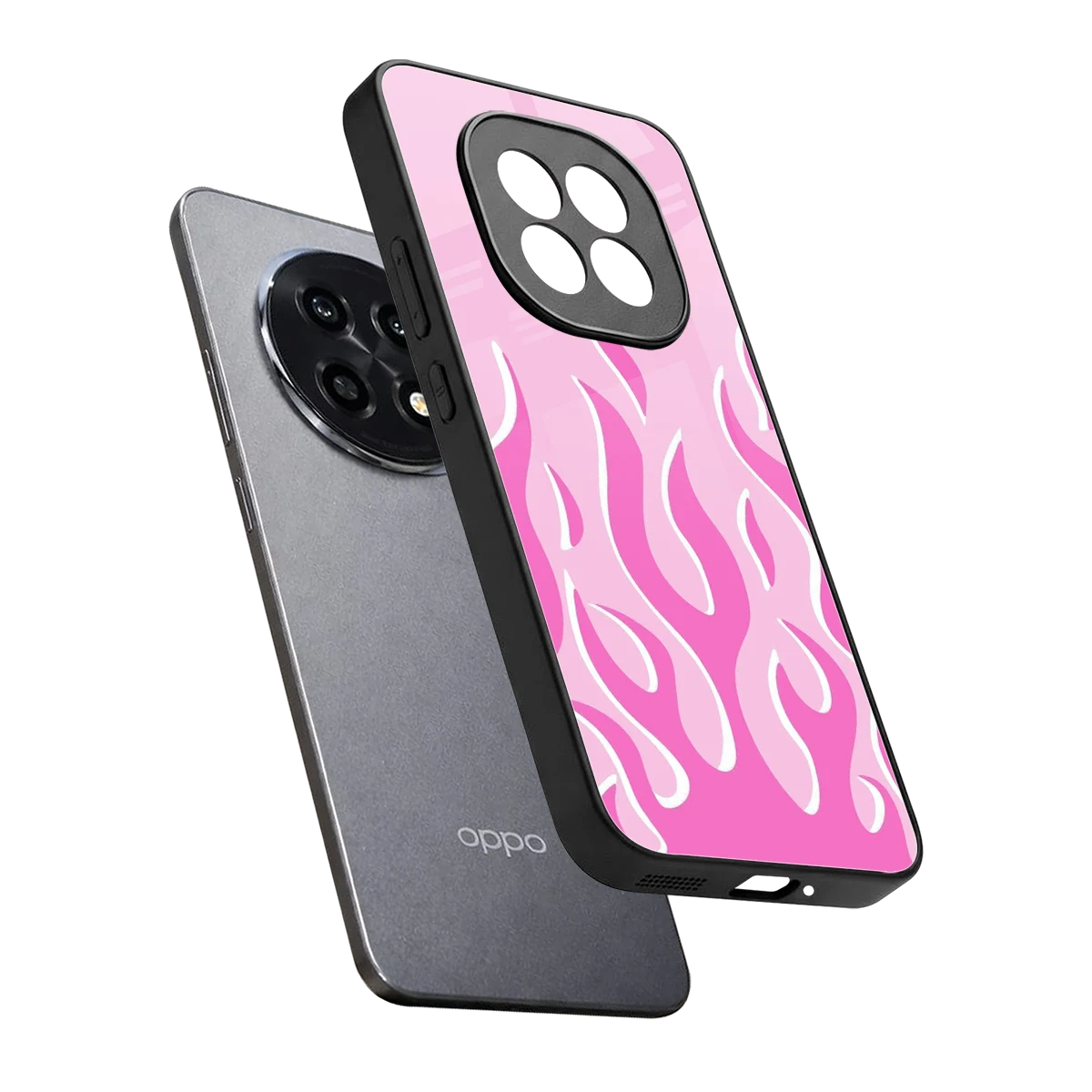 Y2K Retro Pink Flames sleek oppo f29 pro 5g cover with tempered glass back and TPU edges