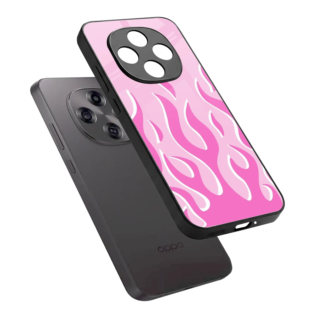 Y2K Retro Pink Flames sleek oppo f31 pro 5g cover with tempered glass back and TPU edges