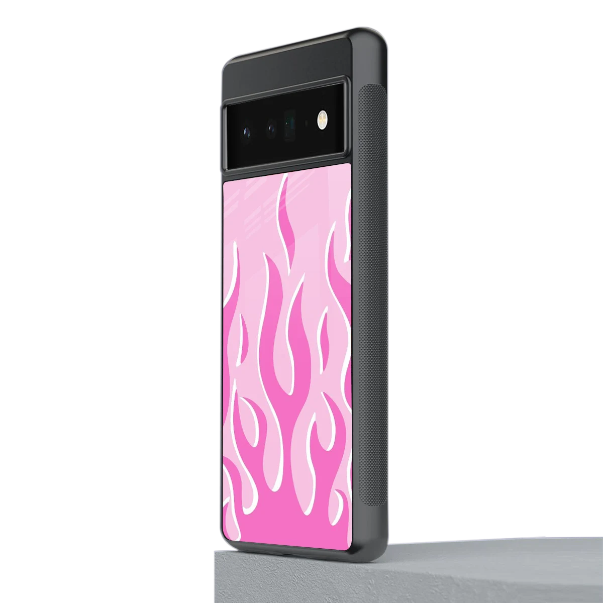 Y2K Retro Pink Flames stylish phone case for google pixel 6 pro | glossy glass and slim fit