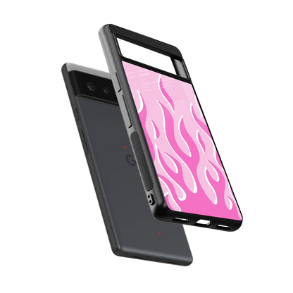 Y2K Retro Pink Flames sleek google pixel 6a cover with tempered glass back and TPU edges