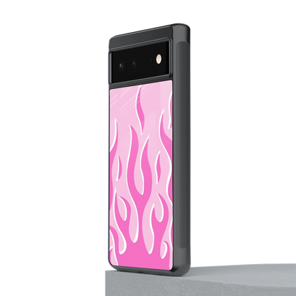 Y2K Retro Pink Flames stylish phone case for google pixel 6 | glossy glass and slim fit