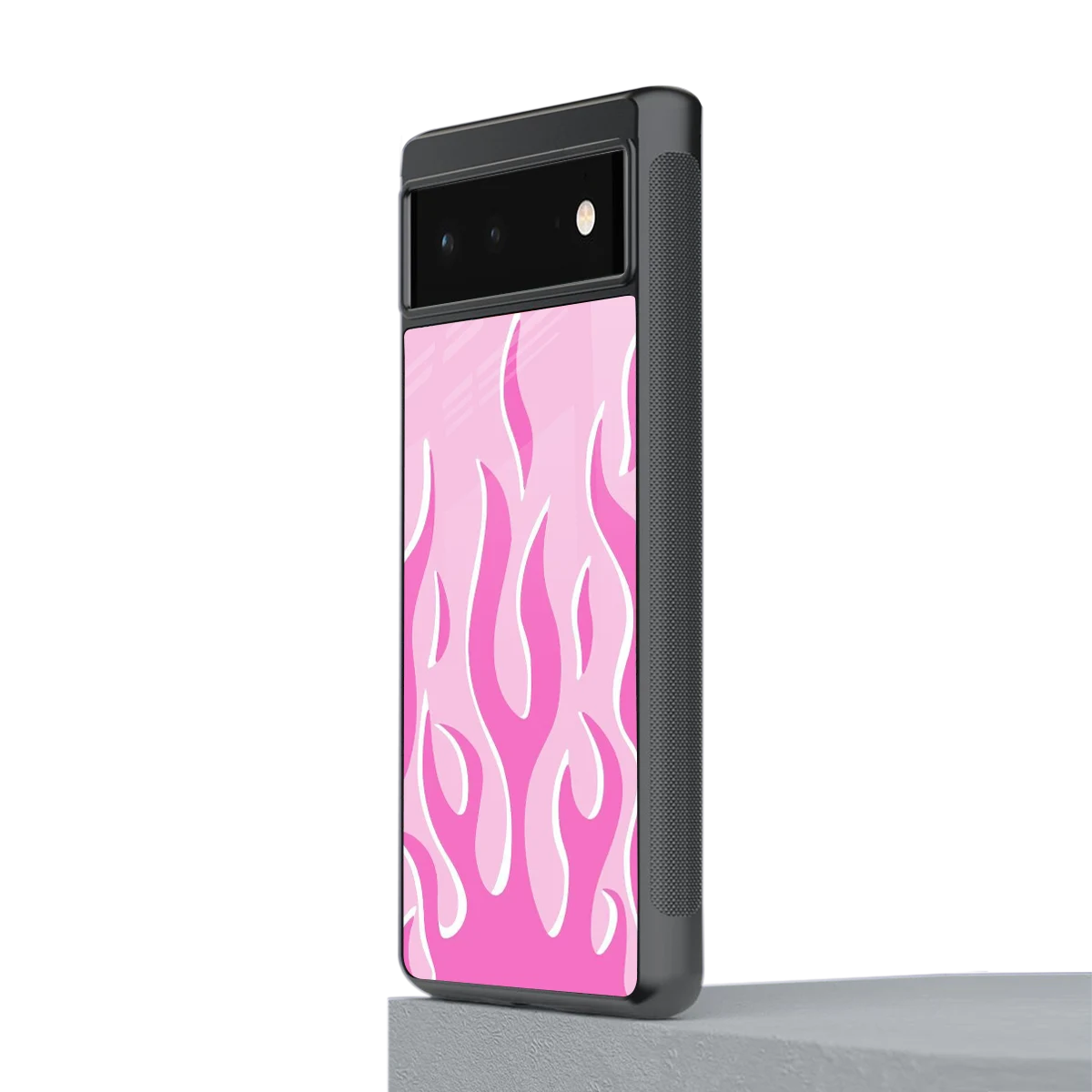 Y2K Retro Pink Flames stylish phone case for google pixel 6a | glossy glass and slim fit