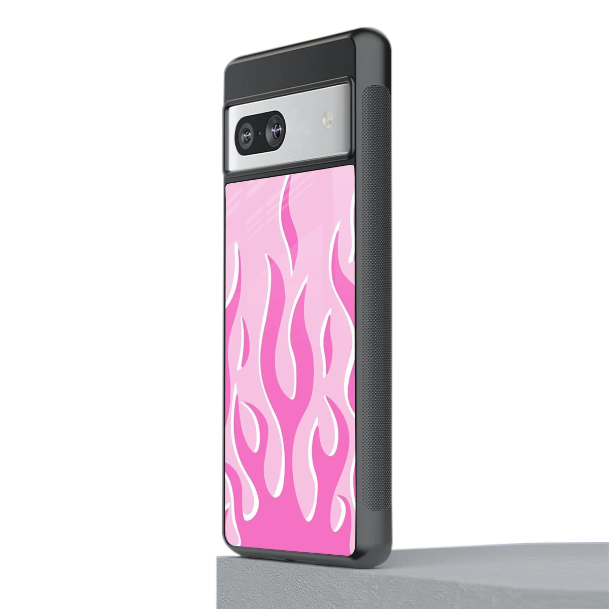 Y2K Retro Pink Flames stylish phone case for google pixel 7a | glossy glass and slim fit