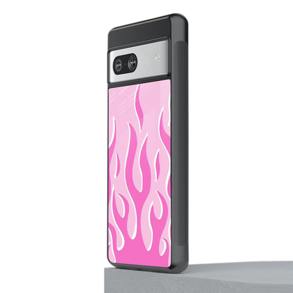 Y2K Retro Pink Flames stylish phone case for google pixel 7a | glossy glass and slim fit