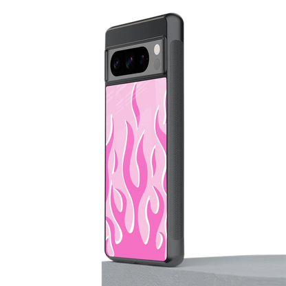 Y2K Retro Pink Flames stylish phone case for google pixel 8 pro | glossy glass and slim fit
