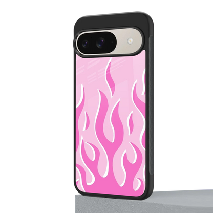Y2K Retro Pink Flames google pixel 9 mobile cover | shockproof glass phone case
