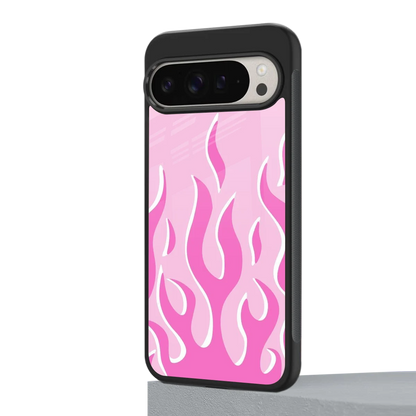 Y2K Retro Pink Flames google pixel 9 pro mobile cover | shockproof glass phone case