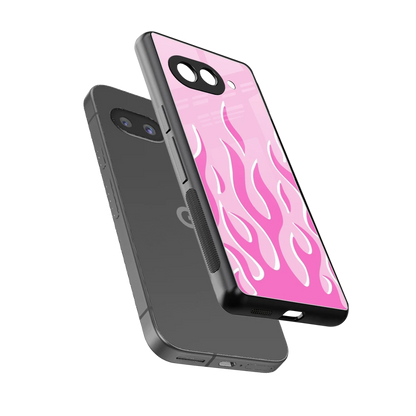Y2K Retro Pink Flames sleek google pixel 10a cover with tempered glass back and TPU edges