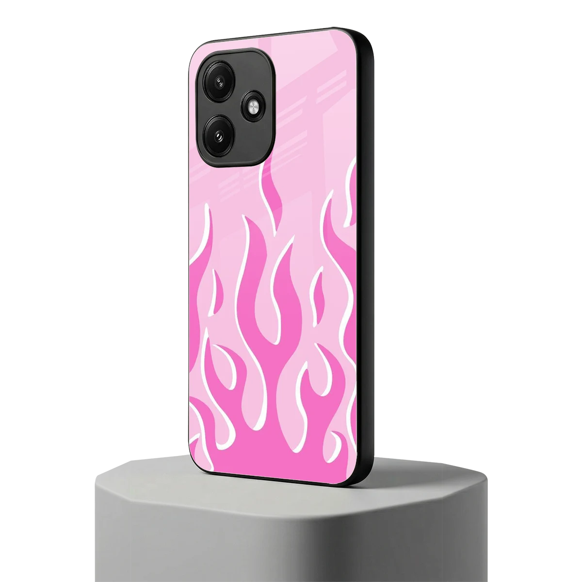 Y2K Retro Pink Flames redmi 12 5g mobile cover | shockproof glass phone case