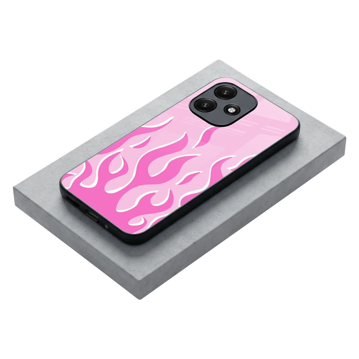 Y2K Retro Pink Flames stylish phone case for redmi 12 5g | glossy glass and slim fit