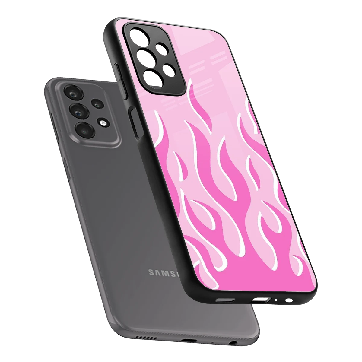 Y2K Retro Pink Flames sleek samsung galaxy a23 cover with tempered glass back and TPU edges