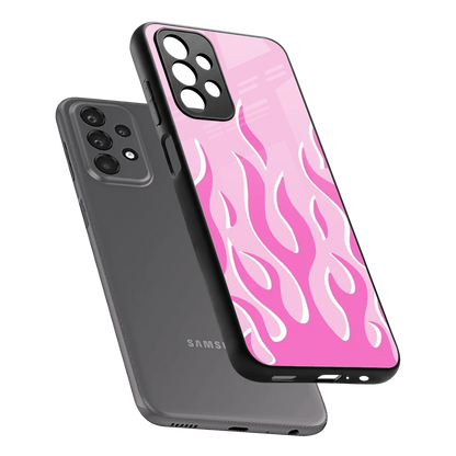 Y2K Retro Pink Flames sleek samsung galaxy a23 cover with tempered glass back and TPU edges