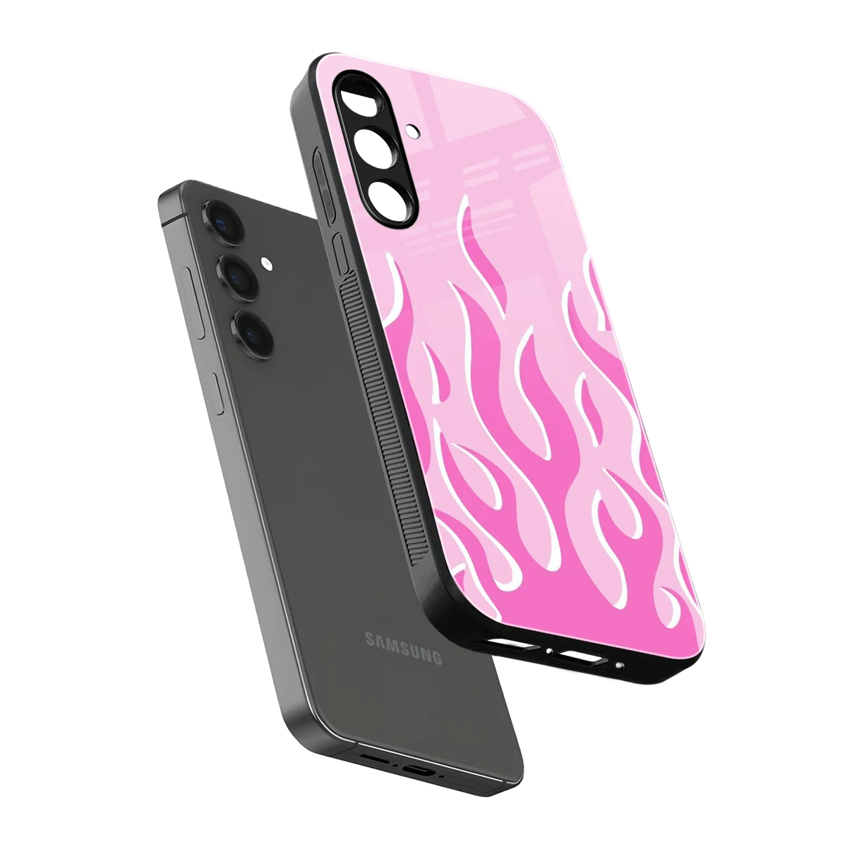 Y2K Retro Pink Flames sleek samsung galaxy a55 5g cover with tempered glass back and TPU edges