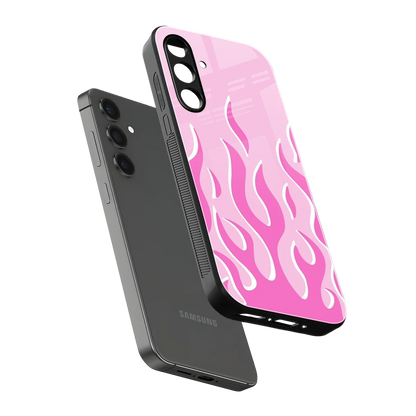 Y2K Retro Pink Flames sleek samsung galaxy a55 5g cover with tempered glass back and TPU edges
