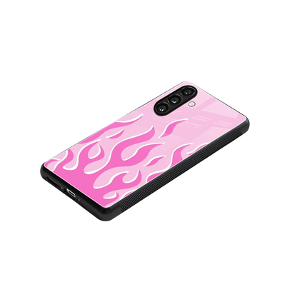 Y2K Retro Pink Flames stylish phone case for samsung galaxy a55 5g | glossy glass and slim fit