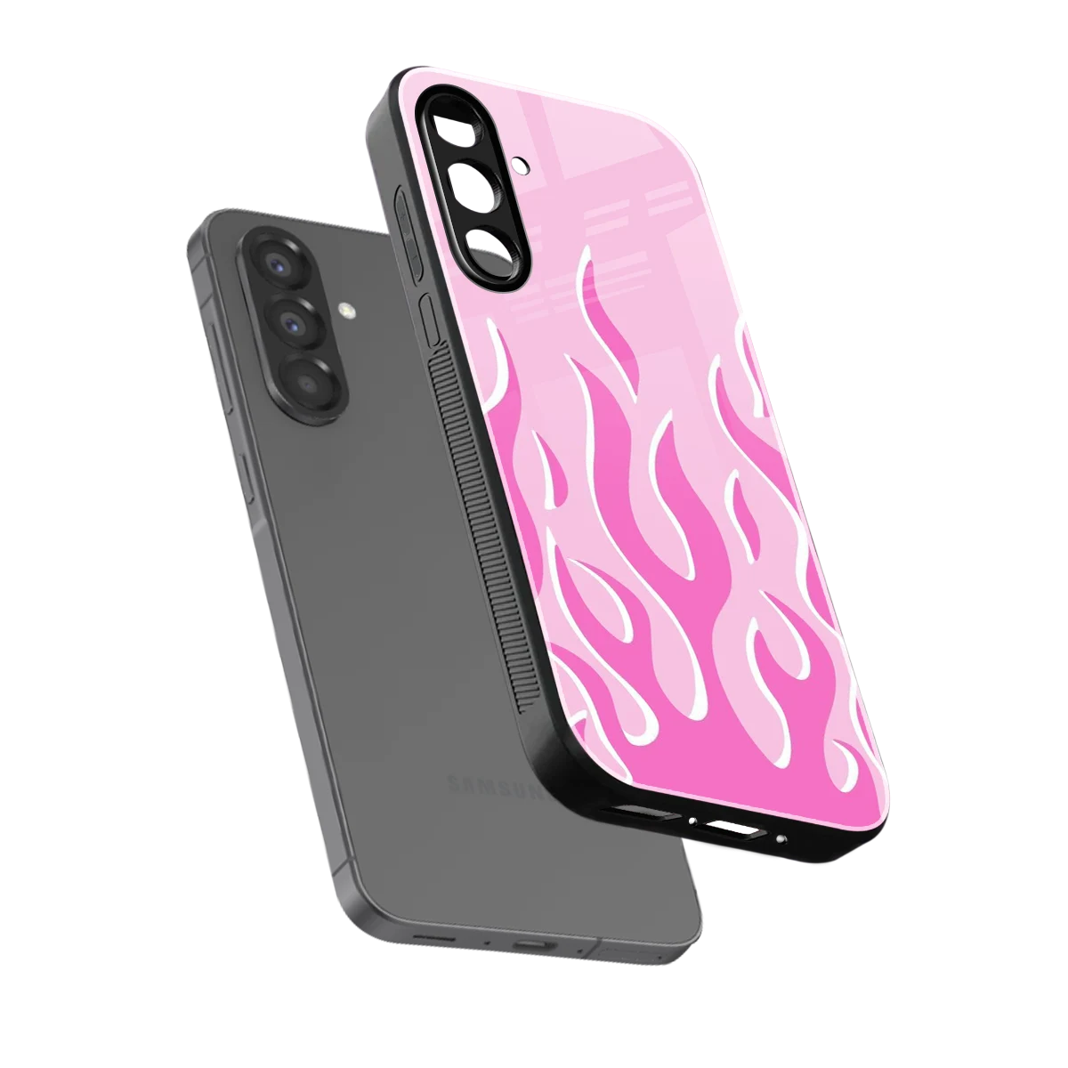 Y2K Retro Pink Flames sleek samsung galaxy a17 5g cover with tempered glass back and TPU edges