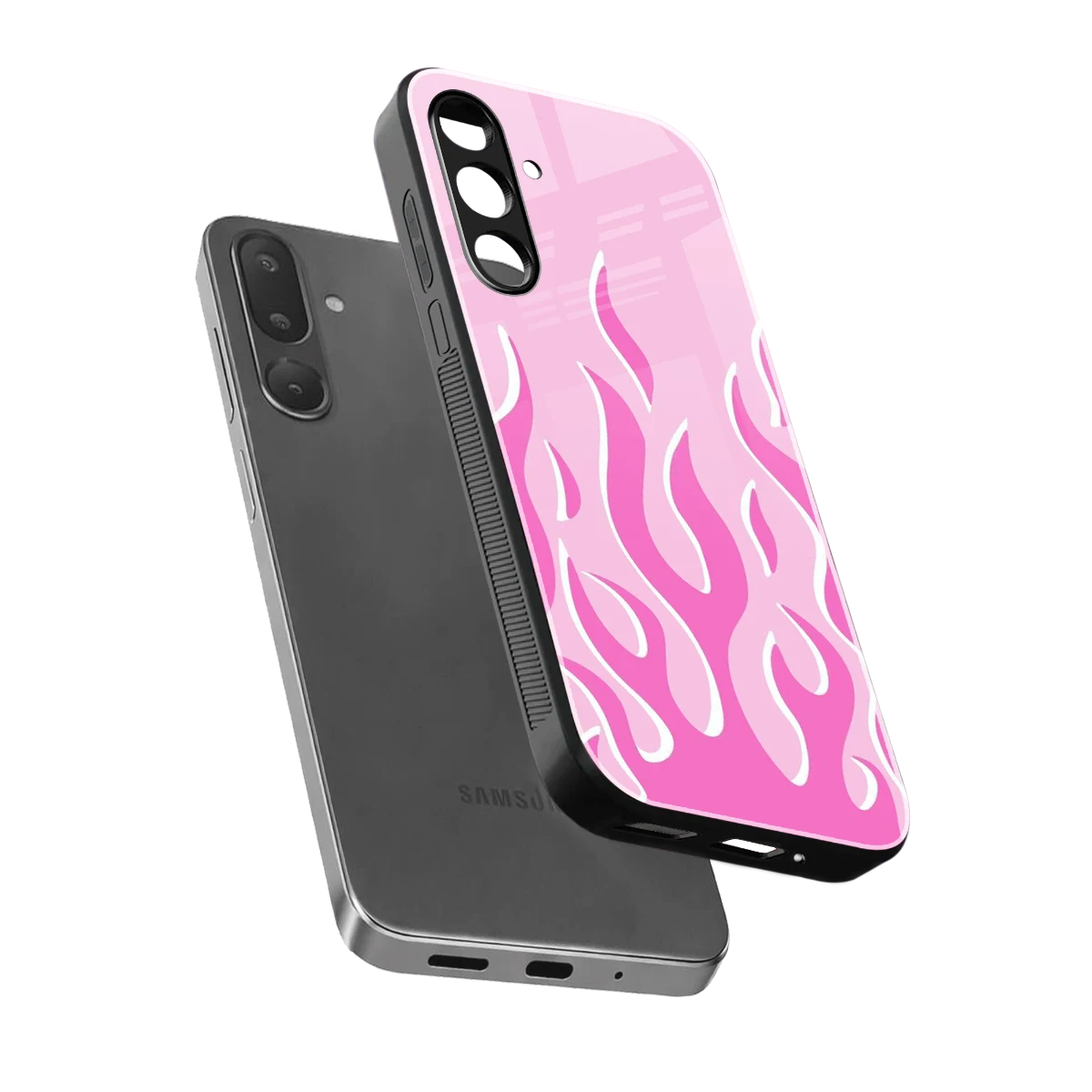 Y2K Retro Pink Flames sleek samsung galaxy m56 5g cover with tempered glass back and TPU edges