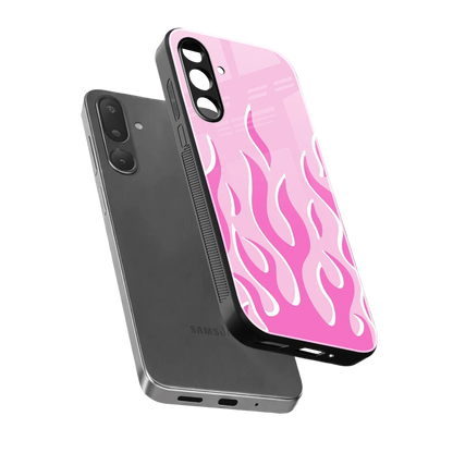 Y2K Retro Pink Flames sleek samsung galaxy m56 5g cover with tempered glass back and TPU edges
