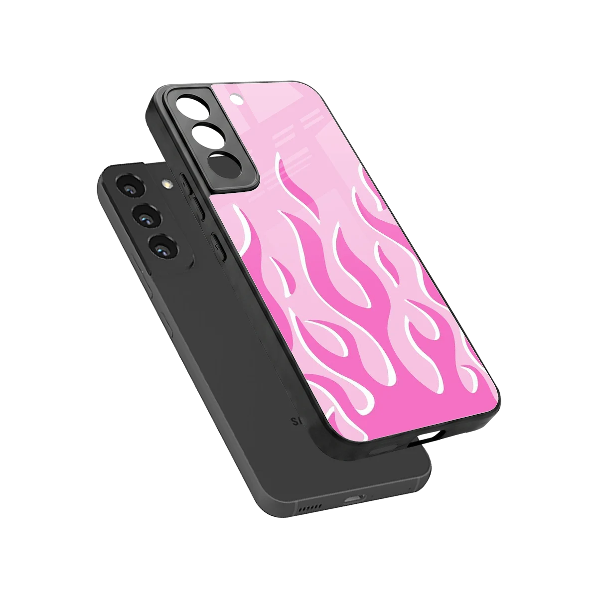 Y2K Retro Pink Flames sleek samsung galaxy s22 cover with tempered glass back and TPU edges