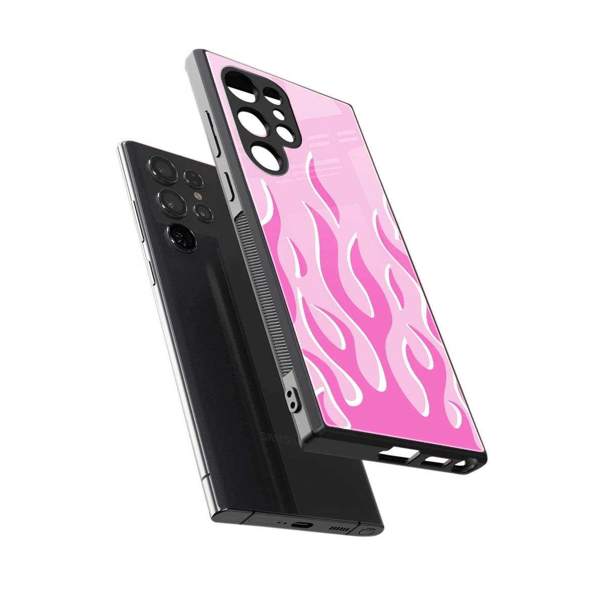 Y2K Retro Pink Flames sleek samsung galaxy s23 ultra cover with tempered glass back and TPU edges