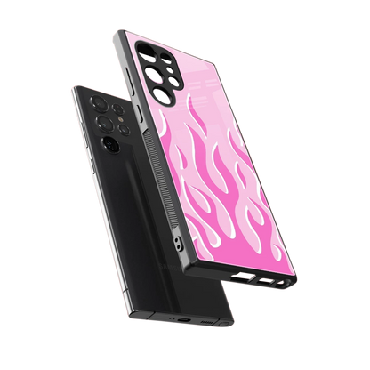 Y2K Retro Pink Flames sleek samsung galaxy s24 ultra cover with tempered glass back and TPU edges