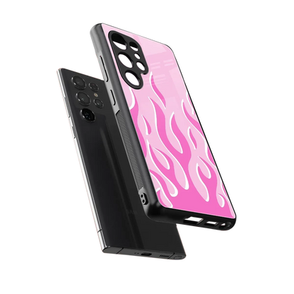 Y2K Retro Pink Flames sleek samsung galaxy s25 ultra cover with tempered glass back and TPU edges