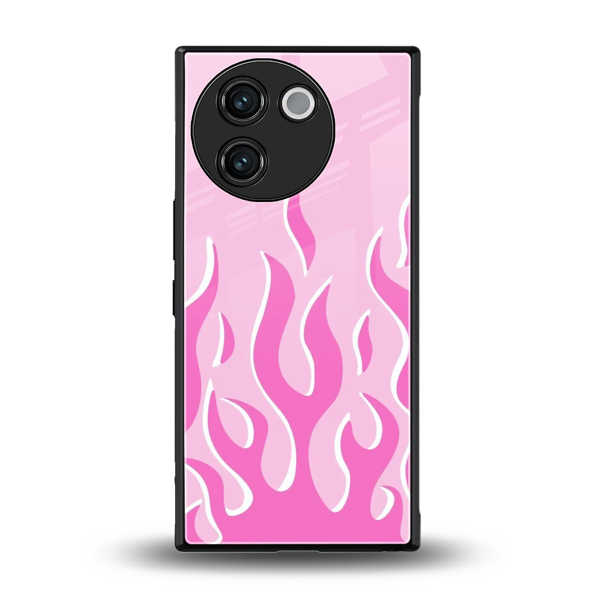 Y2K Retro Pink Flames back phone cover | glass case for vivo v30e