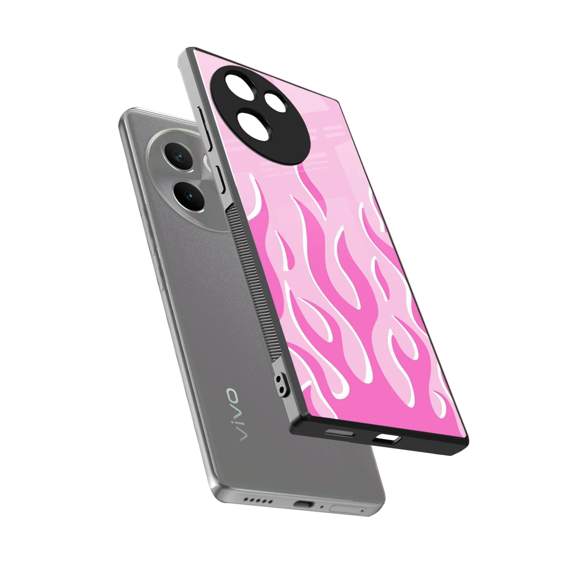 Y2K Retro Pink Flames sleek vivo v30e cover with tempered glass back and TPU edges