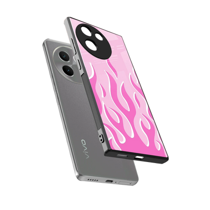Y2K Retro Pink Flames sleek vivo v30e cover with tempered glass back and TPU edges