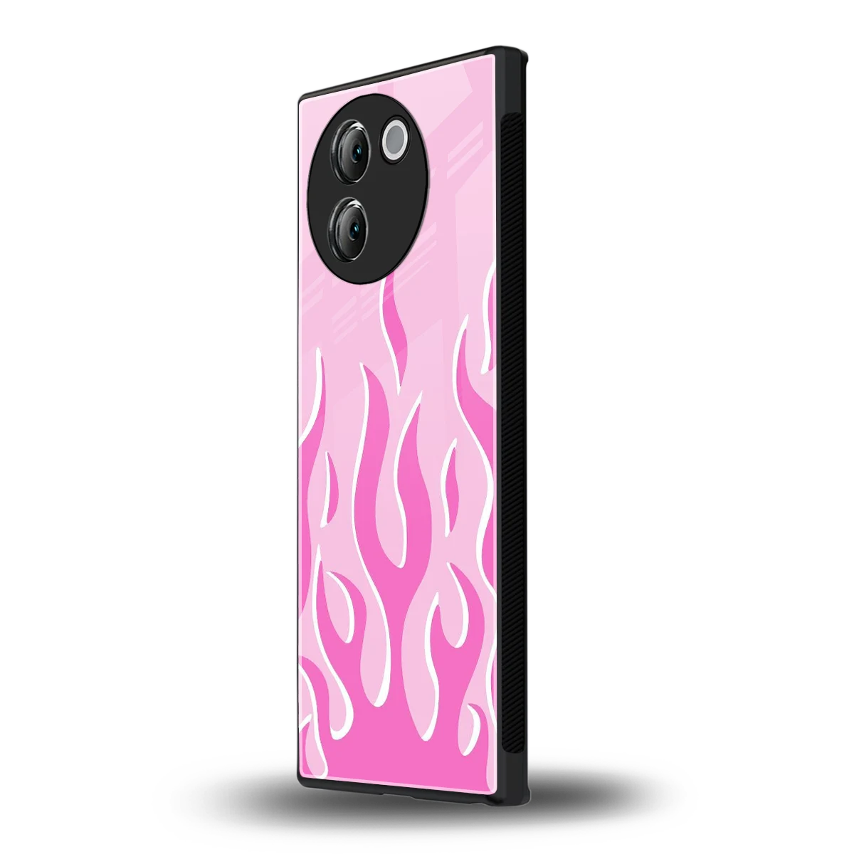 Y2K Retro Pink Flames vivo v30e mobile cover | shockproof glass phone case
