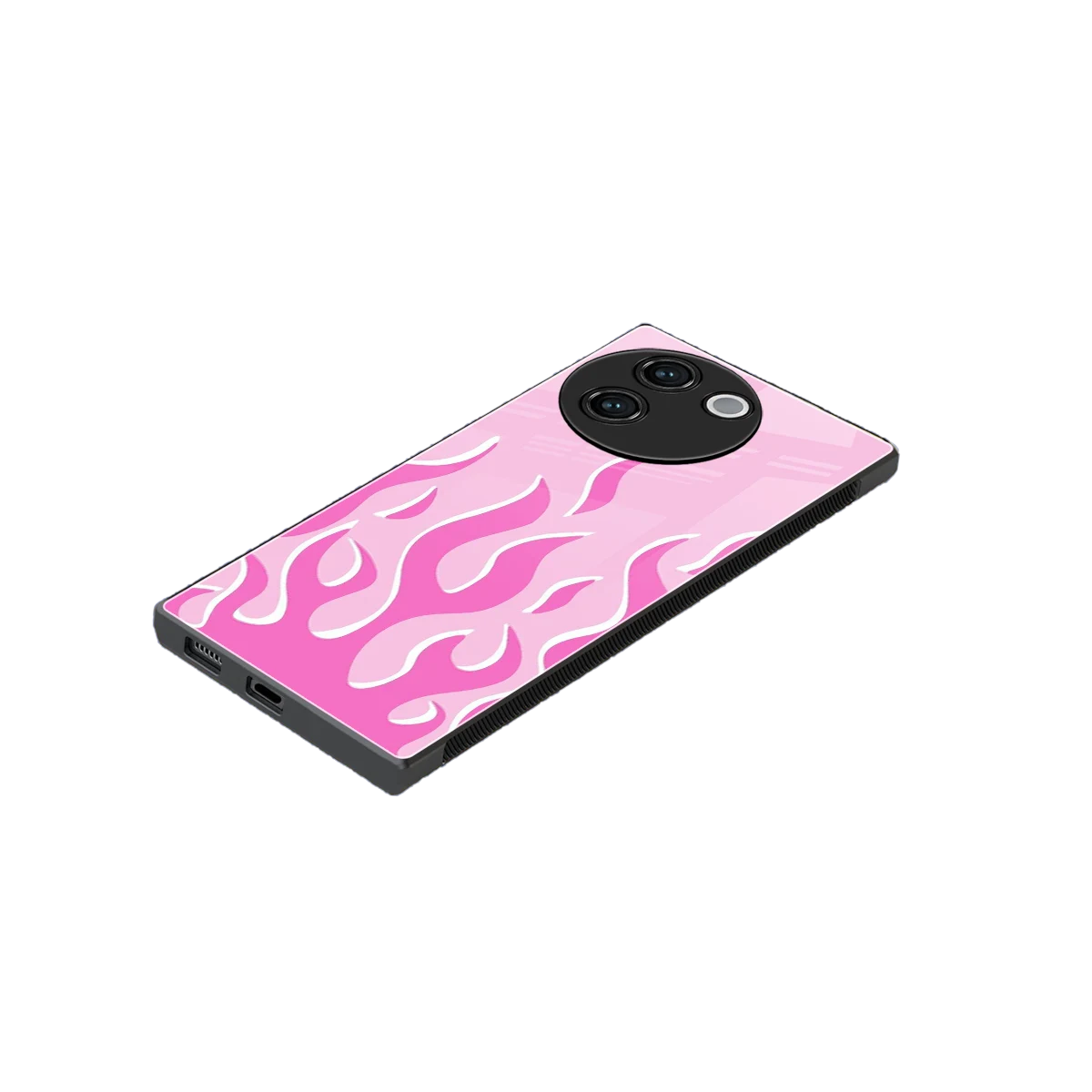Y2K Retro Pink Flames stylish phone case for vivo v30e | glossy glass and slim fit