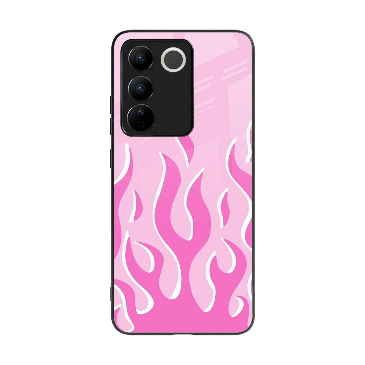 Y2K Retro Pink Flames back phone cover | glass case for vivo v27 5g