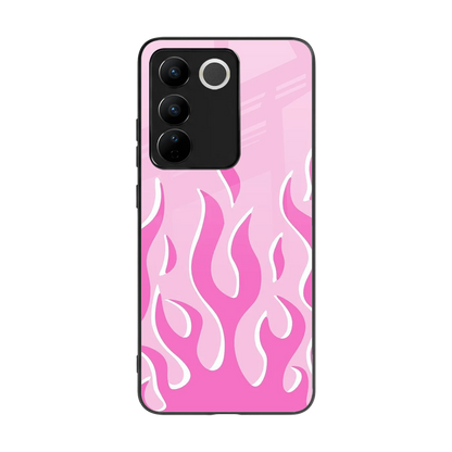 Y2K Retro Pink Flames back phone cover | glass case for vivo v27 5g