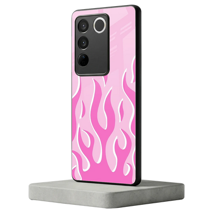 Y2K Retro Pink Flames vivo v27 5g mobile cover | shockproof glass phone case