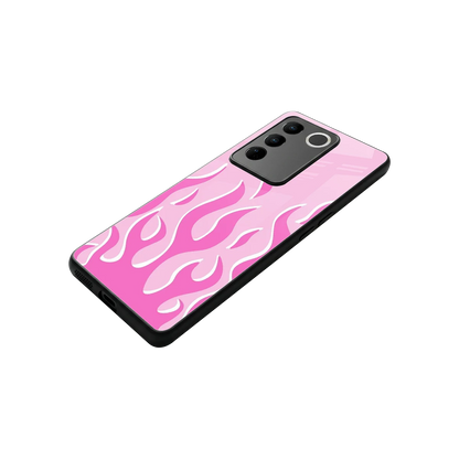 Y2K Retro Pink Flames stylish phone case for vivo v27 5g | glossy glass and slim fit