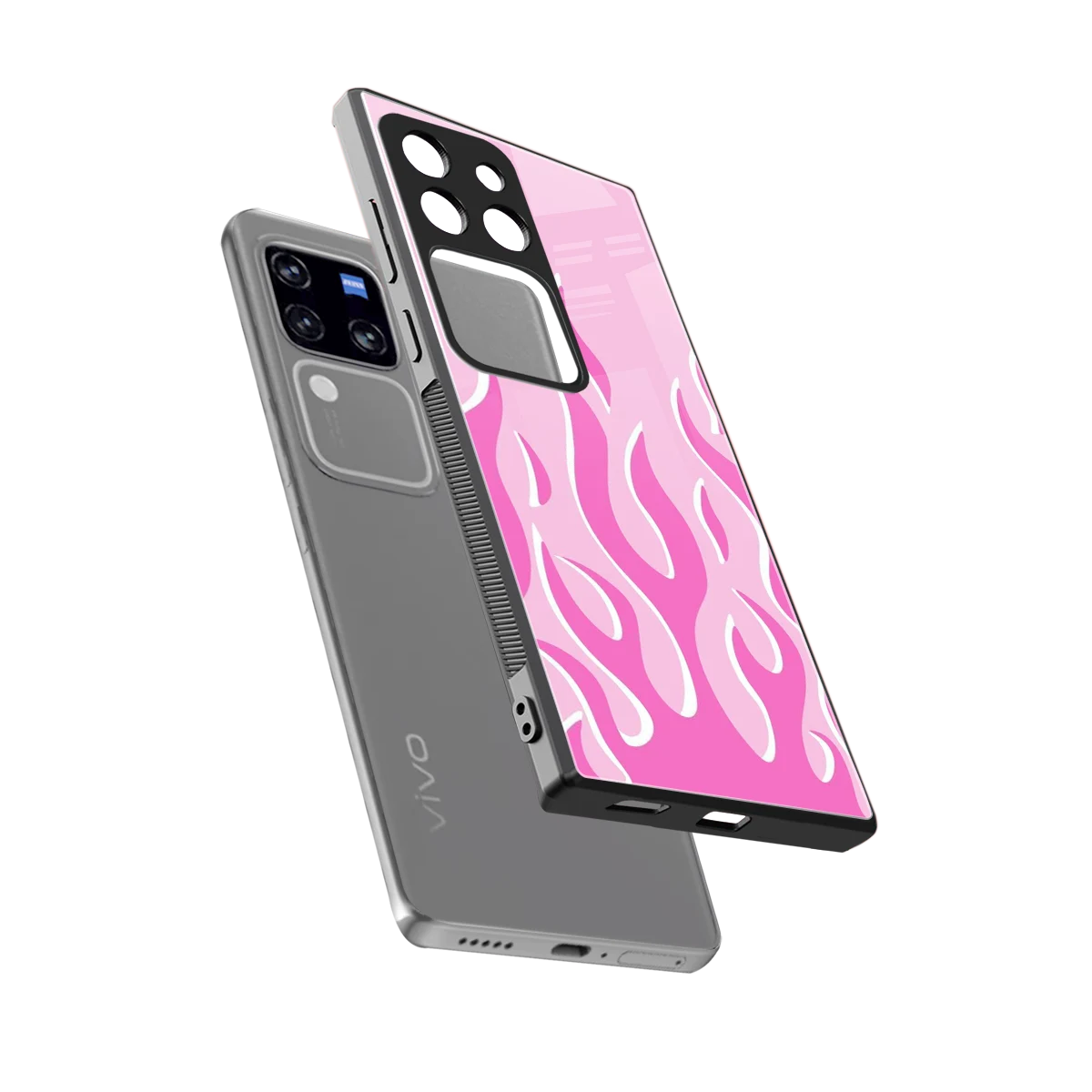 Y2K Retro Pink Flames sleekvivo v30 pro cover with tempered glass back and TPU edges