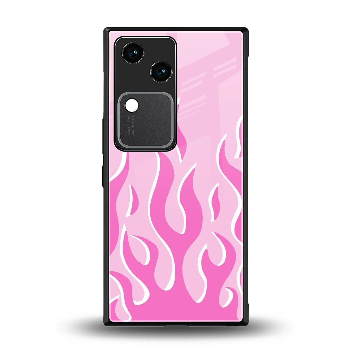 Y2K Retro Pink Flames back phone cover | glass case for vivo v30