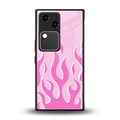 Y2K Retro Pink Flames back phone cover | glass case for vivo v30
