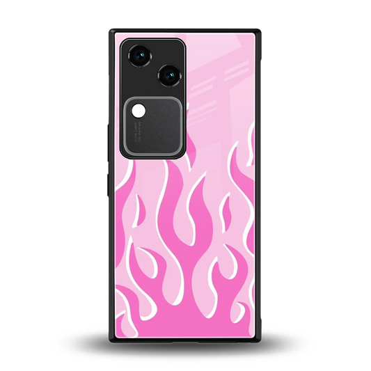 Y2K Retro Pink Flames back phone cover | glass case for vivo v30