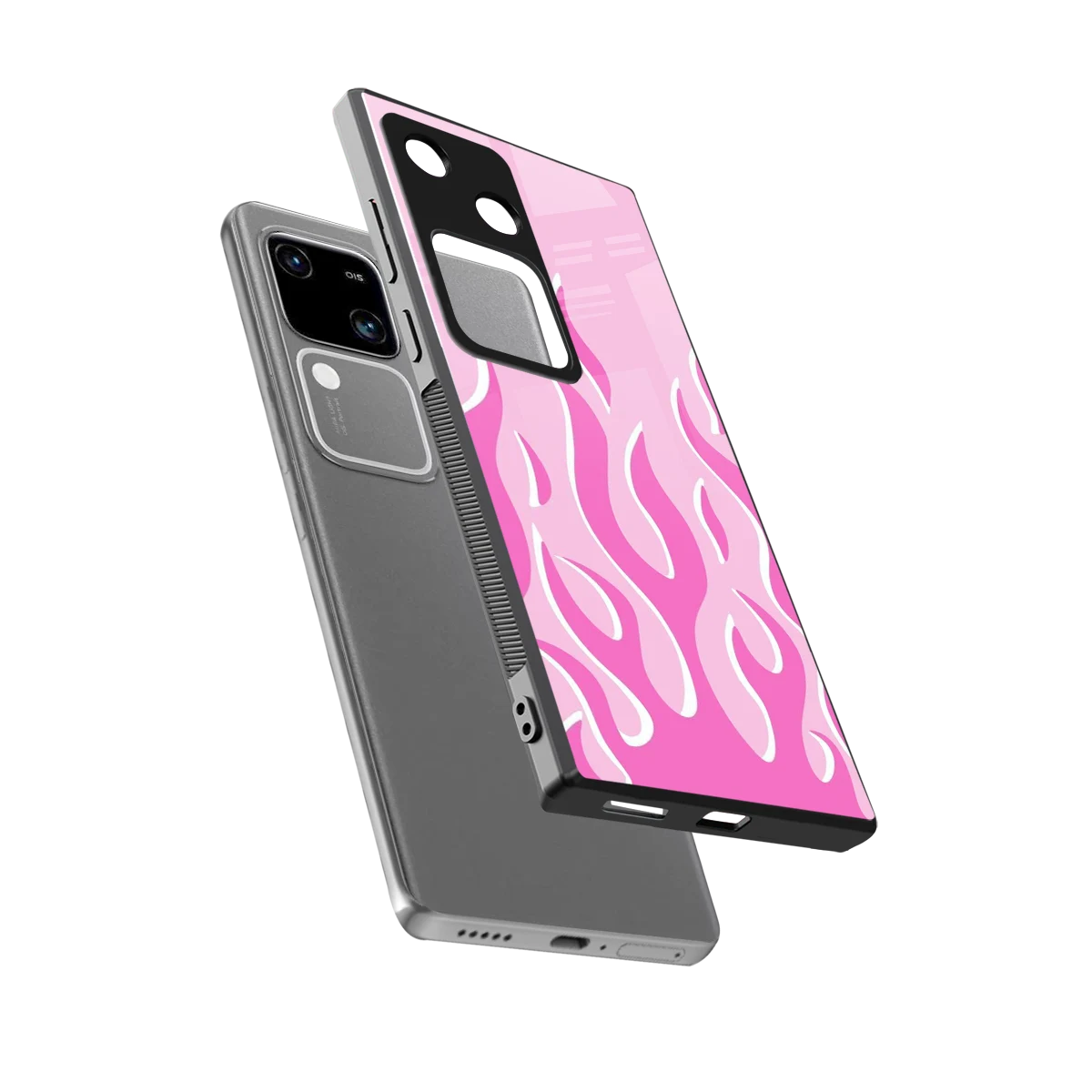 Y2K Retro Pink Flames sleek vivo v30 cover with tempered glass back and TPU edges
