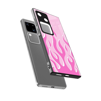 Y2K Retro Pink Flames sleek vivo v30 cover with tempered glass back and TPU edges