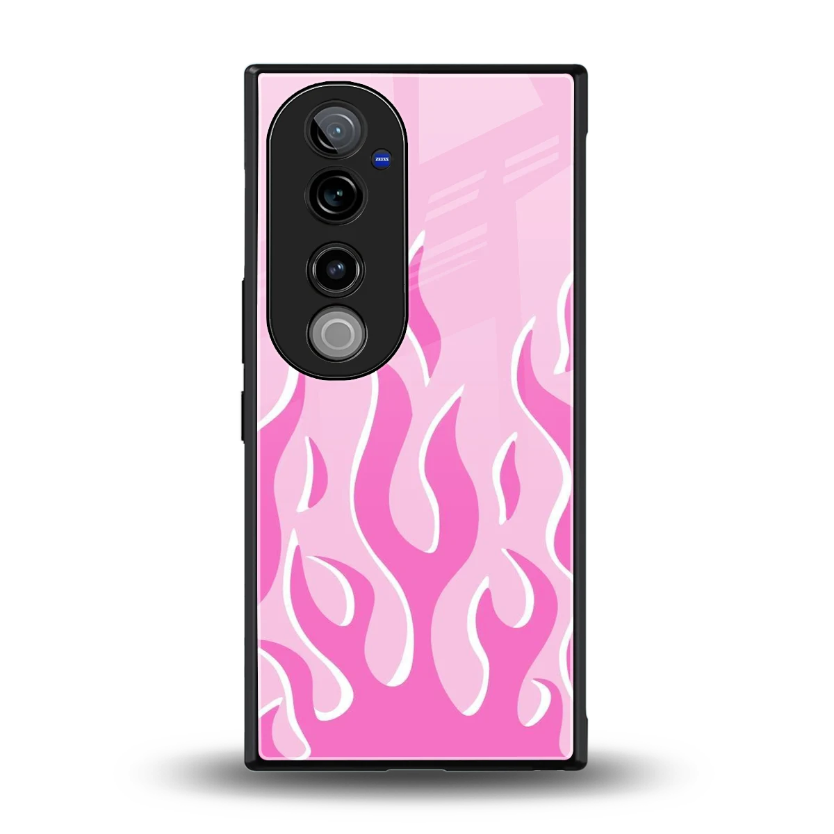 Y2K Retro Pink Flames back phone cover | glass case for vivo v40 pro