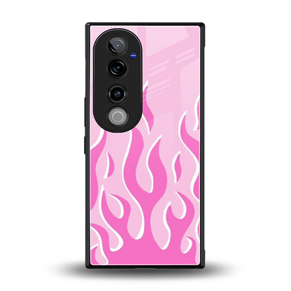 Y2K Retro Pink Flames back phone cover | glass case for vivo v40 pro