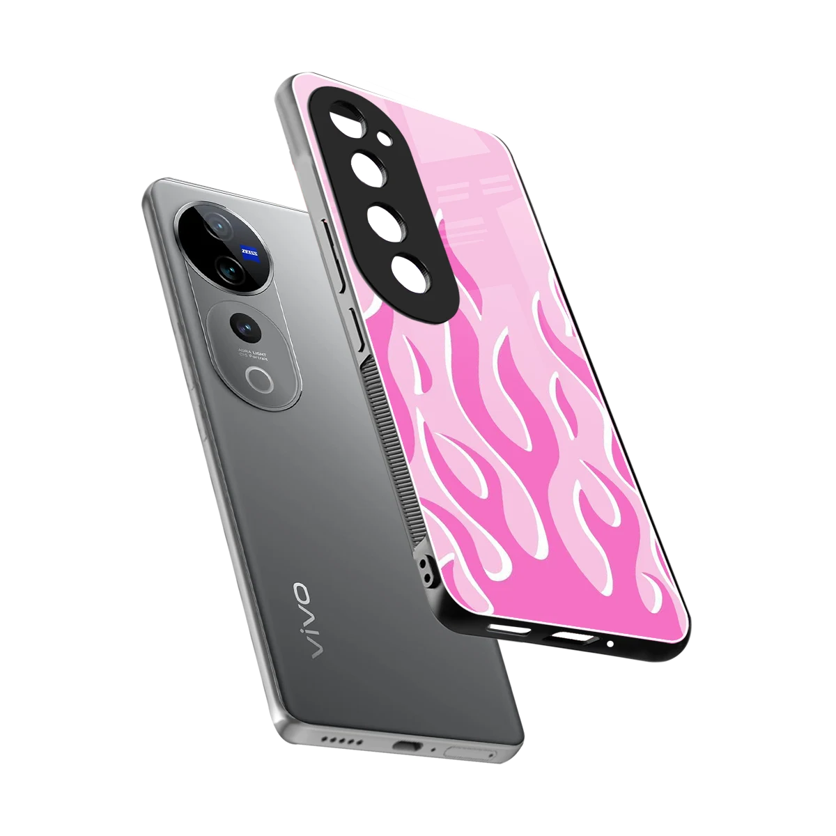 Y2K Retro Pink Flames sleek vivo v40 pro cover with tempered glass back and TPU edges