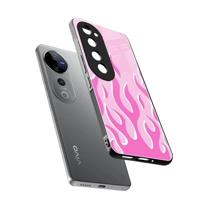 Y2K Retro Pink Flames sleek vivo v40 pro cover with tempered glass back and TPU edges