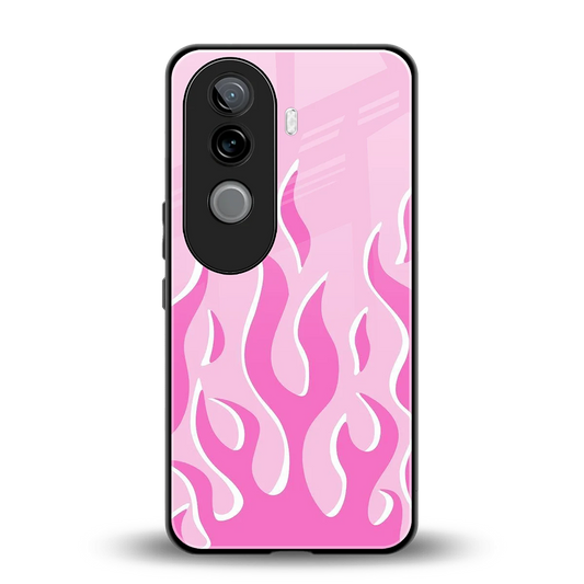 Y2K Retro Pink Flames back phone cover | glass case for vivo v40e