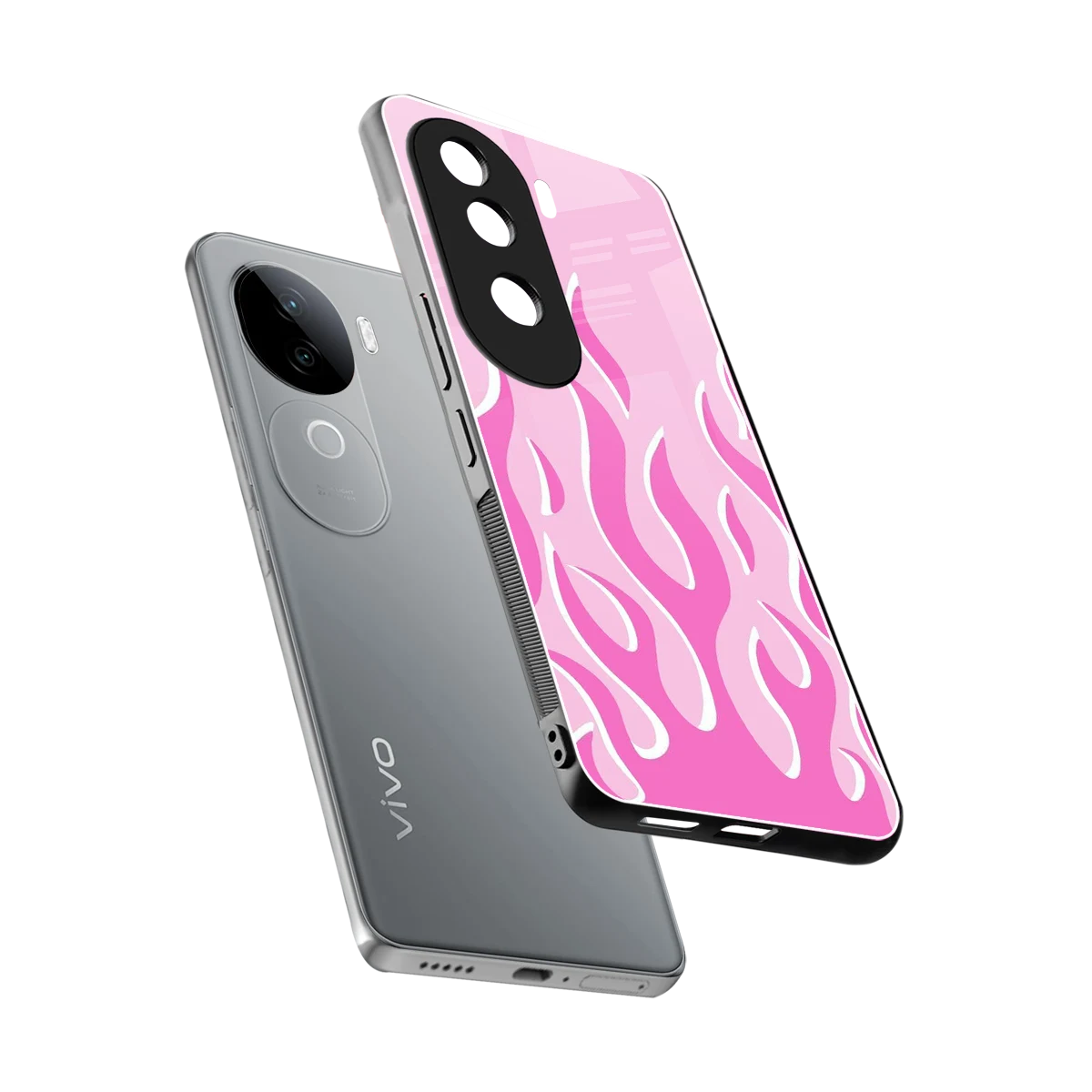 Y2K Retro Pink Flames sleek vivo v40e cover with tempered glass back and TPU edges