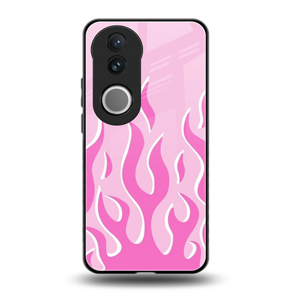 Y2K Retro Pink Flames back phone cover | glass case for vivo v50