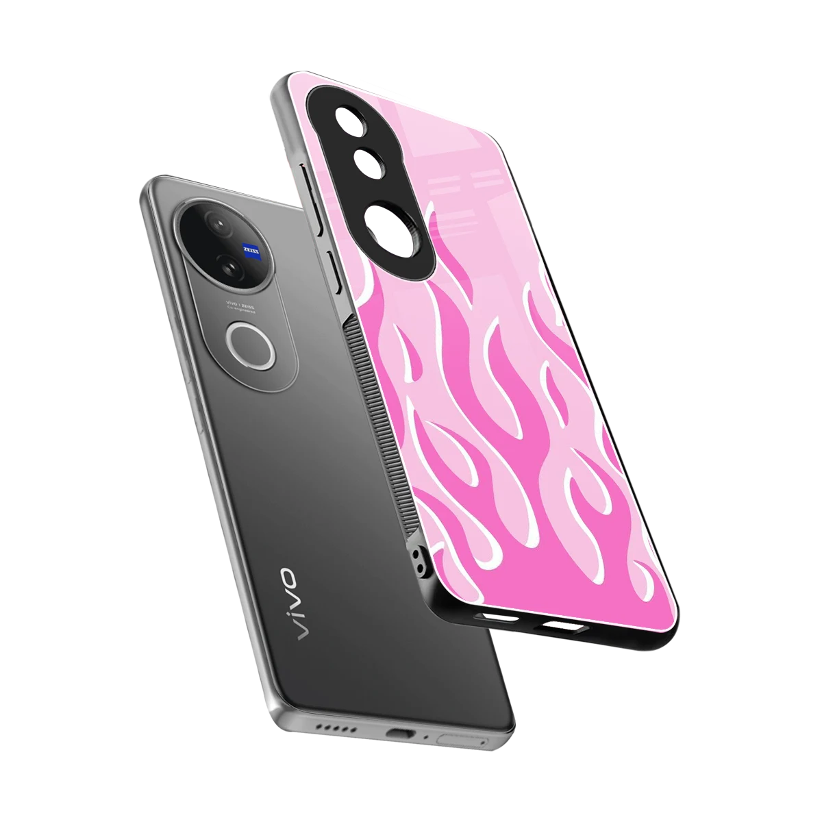Y2K Retro Pink Flames sleek vivo v50 cover with tempered glass back and TPU edges